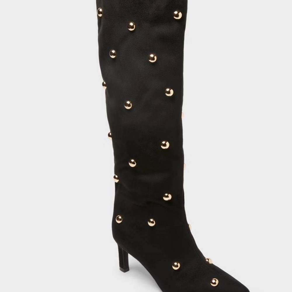 Chic Black Over the Knee Boots with Gold Studs